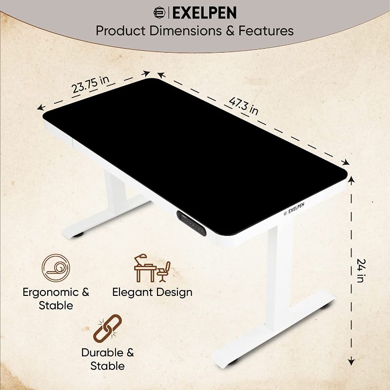 Photo 2 of EXELPEN Electric Adjustable Standing Glass Desk 47"x 24" for Home Office with Bluetooth App Controlled Function & Dual Motor - 10 Min Assembly - 220lb Max Weight Capacity, Workstation for Gaming, Work
