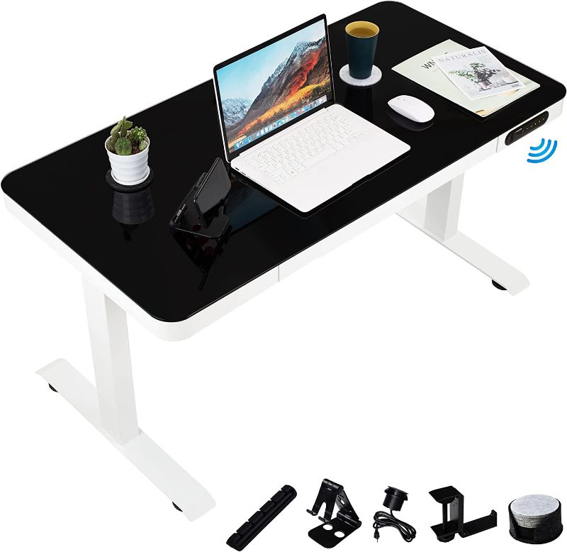 Photo 1 of EXELPEN Electric Adjustable Standing Glass Desk 47"x 24" for Home Office with Bluetooth App Controlled Function & Dual Motor - 10 Min Assembly - 220lb Max Weight Capacity, Workstation for Gaming, Work
