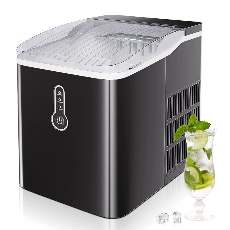 Photo 1 of Electactic Ice Maker Countertop, Efficient Easy Carry Ice Maker, Self-Cleaning Ice Maker with Ice Scoop & Basket, 9pcs/ 8mins 26.6Lbs Per Day for Home/Office/Kitchen, Black
