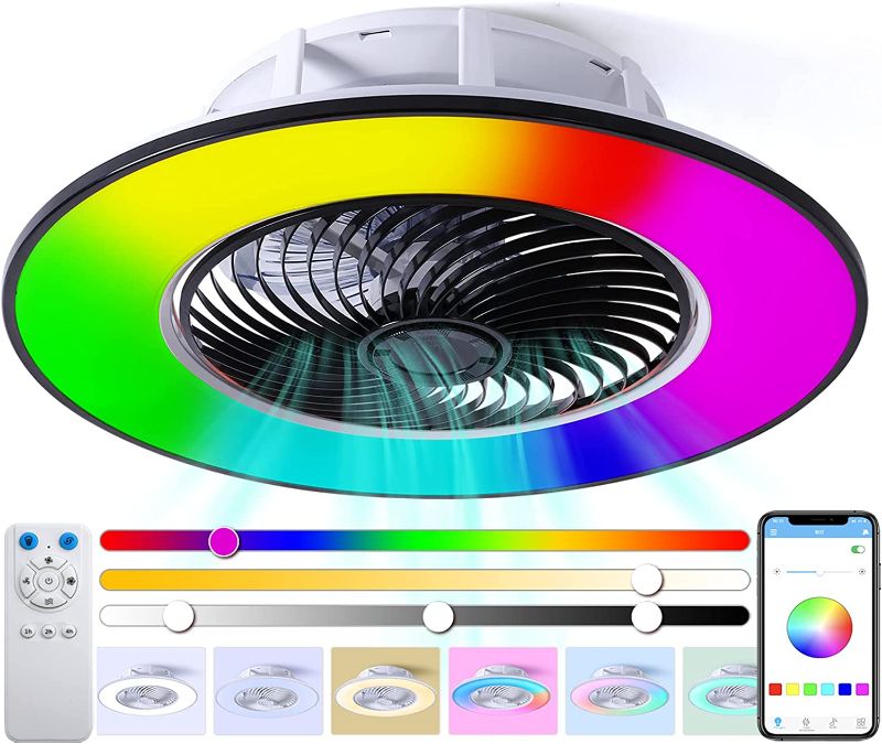 Photo 1 of 3 In 1 RGB Ceiling Fans with Lights 22", Incl Light Fan and Festival Ambient Light with Speaker, App & Remote Control, Temp & Brightness Color Adjustable With Music Rhythm & Memory Function
