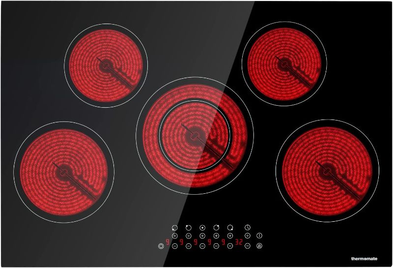 Photo 1 of Electric Cooktop, thermomate 30 Inch Built-in Radiant Electric Stove Top, 240V Ceramic Electric Stove with 5 Burners, 9 Heating Level, Timer & Kid Safety Lock, Sensor Touch Control
(UNABLE TO TEST FUNCTIONALITY)