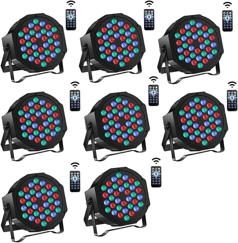 Photo 1 of Par Lights for Stage, LED Par Lights RGB 7 Channel DJ Party Lights with Remote Control & DMX Sound Activated Stage Lighting Uplights for DJ Disco Party Church Birthday Dance Stage Decoration (8 Packs)
