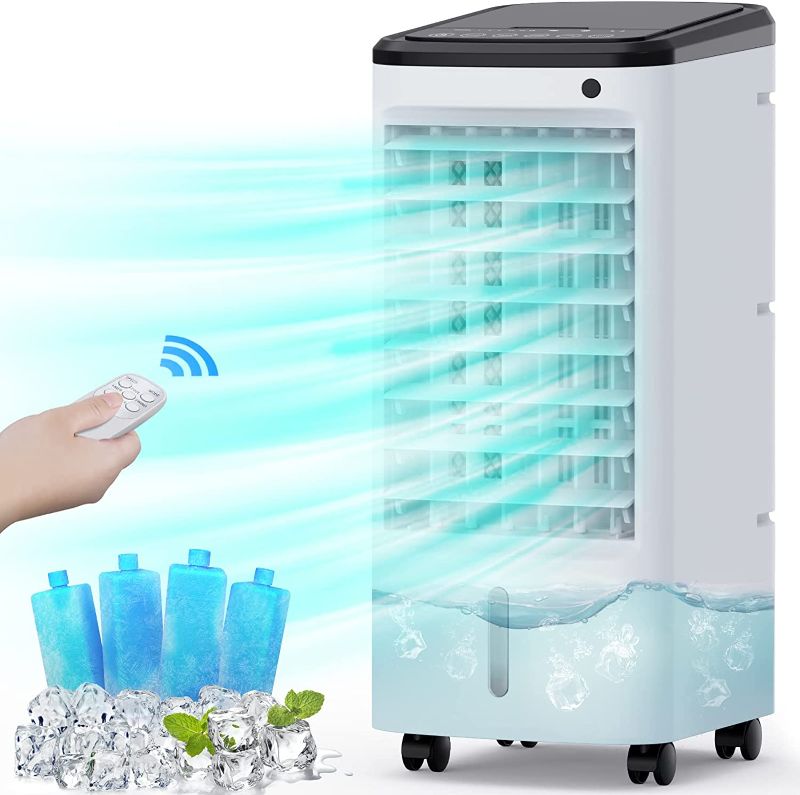 Photo 1 of BREEZEWELL 3-IN-1 Evaporative Air Cooler, 22-INCH Small Portable Air Conditioner Fan / Humidifier with 4 Ice Packs,12H Timer & 20FT Remote Controller, 65° Oscillating Swamp Cooler for Room
