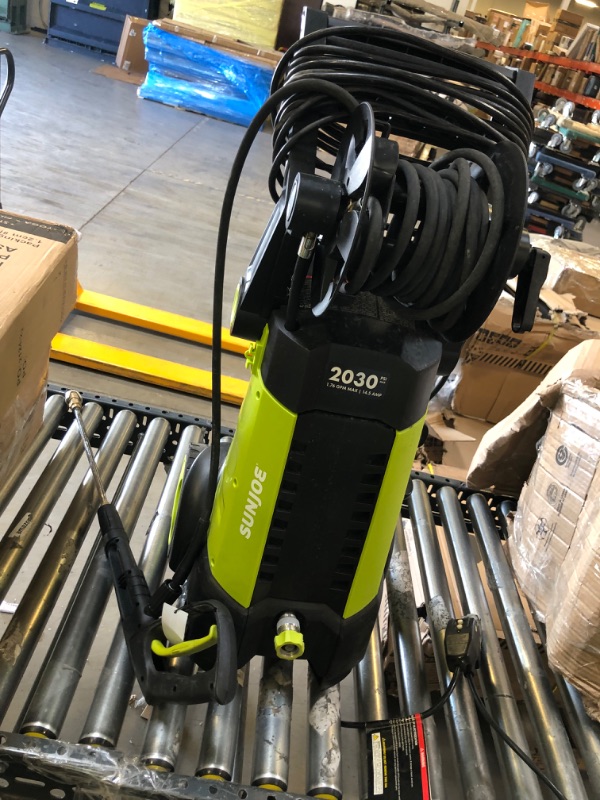 Photo 2 of Sun Joe SPX3001 2030 PSI 1.76 GPM 14.5 AMP Electric Pressure Washer with Hose Reel, Green
