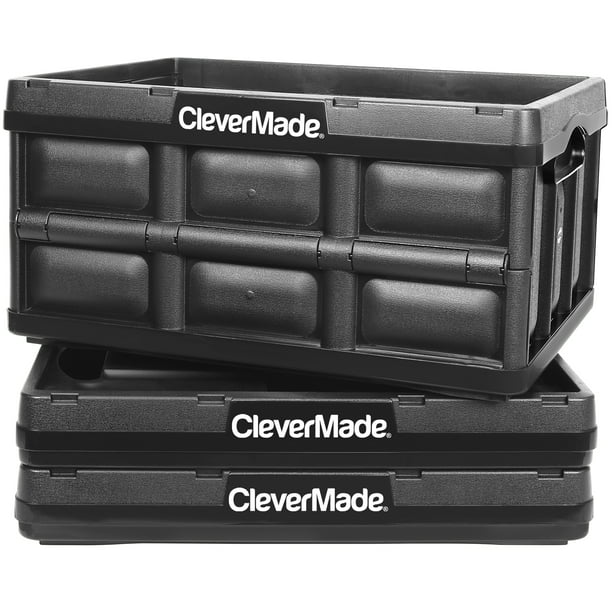 Photo 1 of 2 pcs CleverMade 10.54 Gallon Collapsible Durable Folding Stackable Plastic Storage Bins, Black