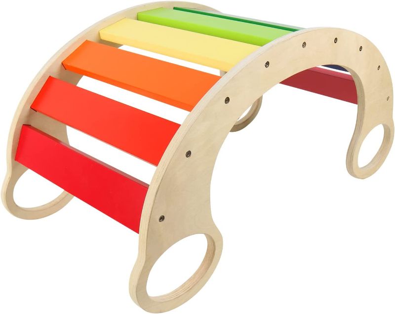 Photo 1 of Arch Climbing Toys, Wooden Rainbow Rocker, Waldorf Rocker Board for Toddlers, Indoor Outdoor Climbing Toys for Toddlers