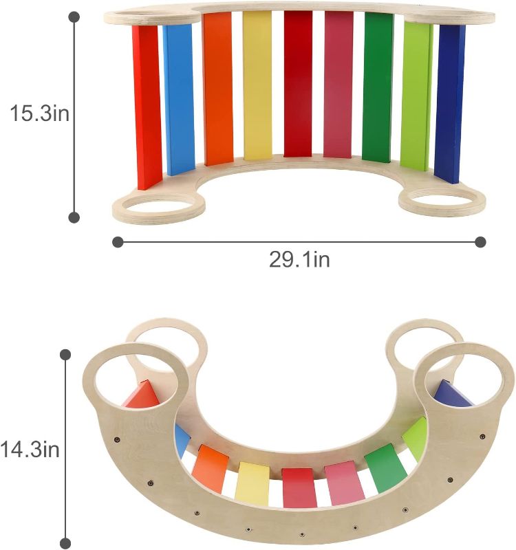 Photo 2 of Arch Climbing Toys, Wooden Rainbow Rocker, Waldorf Rocker Board for Toddlers, Indoor Outdoor Climbing Toys for Toddlers