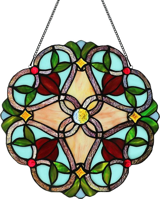 Photo 3 of 12 Inch Round Stained Glass Window Panel Handmade Tiffany Style Ornament Flower Suncatchers for The Windows Or Wall
