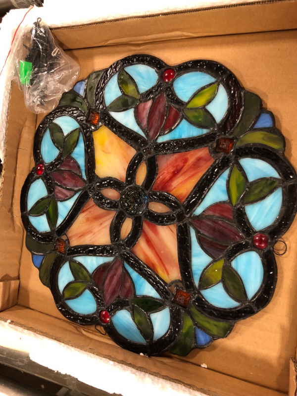 Photo 1 of 12 Inch Round Stained Glass Window Panel Handmade Tiffany Style Ornament Flower Suncatchers for The Windows Or Wall
