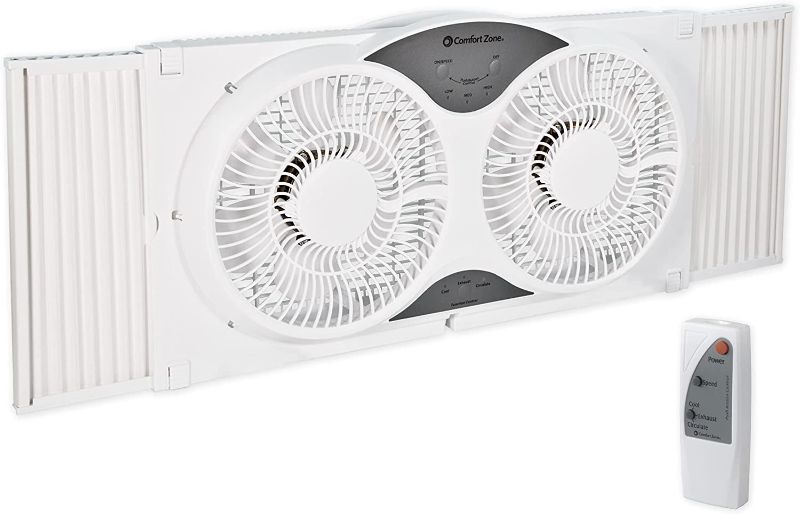 Photo 1 of Comfort Zone CZ310R 9" 3-Speed, 3-Function, Expandable, Reversible Twin Window Fan with Remote Control, Removable Cover
