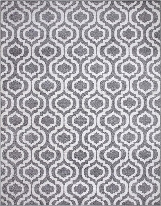 Photo 1 of 3'3X4'10Ottomanson Paterson Collection Contemporary Moroccan Design Area Rug, 3'3X4'10, Trellis Grey 1553