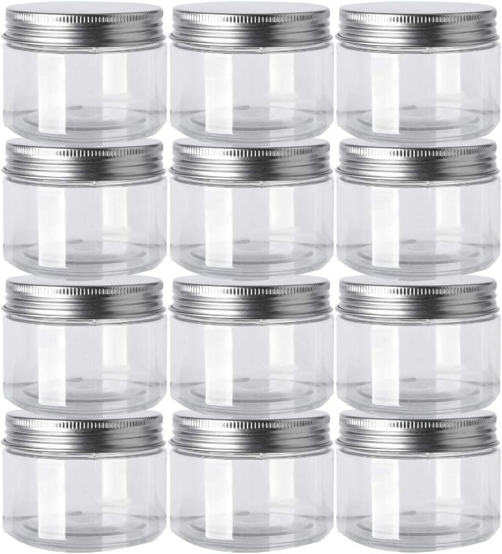 Photo 1 of 12 Pack Clear Plastic Jars Containers Plastic Mason Jars with Screw On Lids,Refillable Wide-Mouth Plastic Slime Storage Containers for Beauty Products,Kitchen & Household Storage - BPA Free (4 Ounce)
