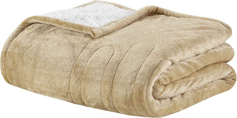 Photo 1 of Woolrich Plush to Berber Electric Blanket Throw Ultra Soft Knitted, Super Warm and Snuggly Cozy with Auto Shut Off and Multi Heat Level Setting Controllers, (60 in x 70 in), Tan
