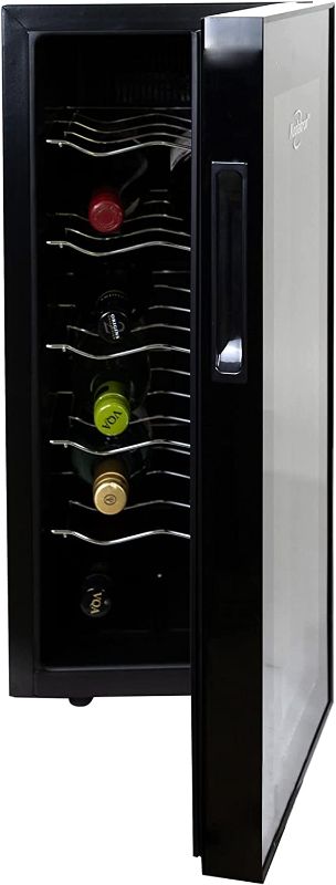 Photo 1 of Koolatron 12 Bottle Wine Cooler, Black, Thermoelectric Wine Fridge, 1 cu. ft. (28L), Freestanding Wine Refrigerator, Red, White and Sparkling Wine Storage for Small Kitchen, Apartment, Condo, RV
