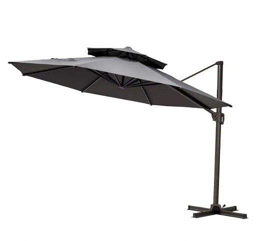 Photo 1 of 11.5 ft. x 11.5 ft. Aluminum Cantilever Tilt Patio Umbrella Double Top Octagon in Dark Gray