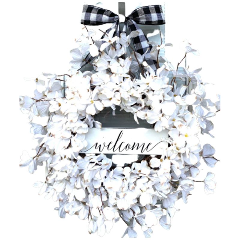 Photo 1 of 15.7" White Dogwood Flower Wreath
