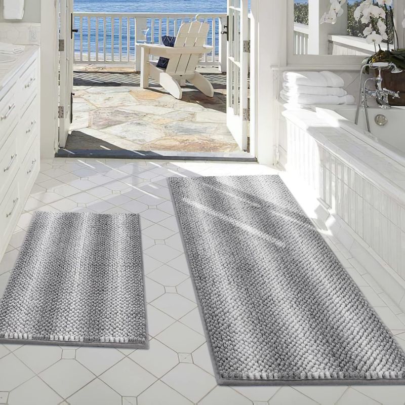 Photo 1 of Bathroom Rugs, Bath Mat Non Slip, 2 Piece Water Absorbent Bath Rugs Set (20" x 47" Plus 16" x 24", Grey)
