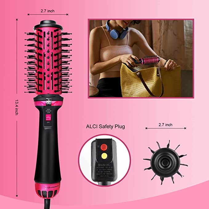 Photo 1 of Hair Dryer Brush, Blow Dryer Brush, Styling Tools & Appliances and Round Hair Dryer Brush in One for Quick Drying, Straightening and Curling Hair (Pink)