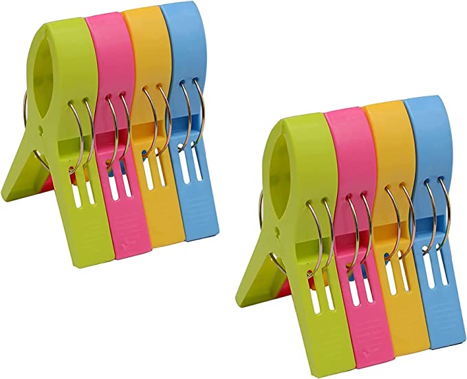 Photo 1 of Beach Towel Clips for Beach Chairs - 8 Pack 4.7 Inch 4 Colors Large Plastic Clips for Chairs - Must Have Vacation Beach Accessories (Blue, Green, Yellow, Hot Pink, 8 Pieces 4.7 Inch)