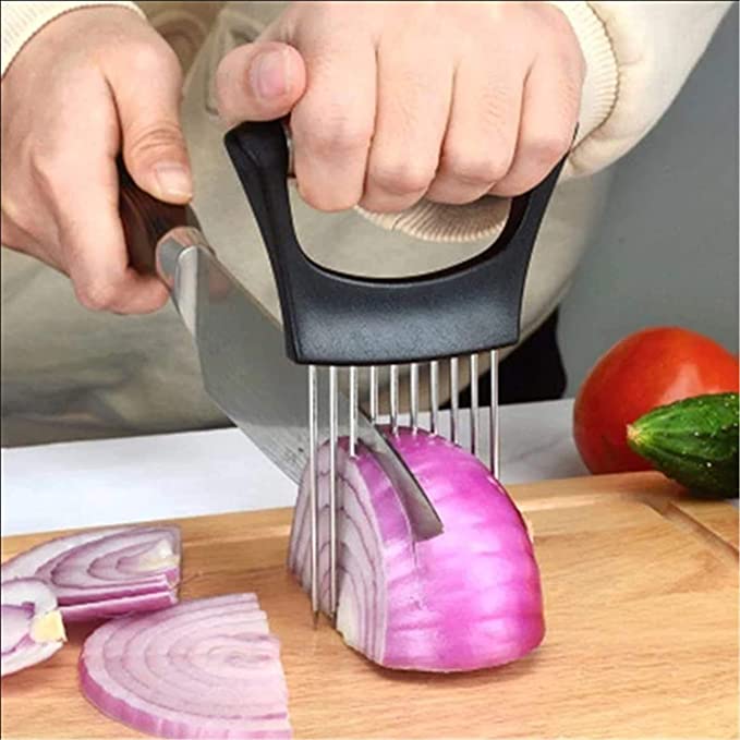 Photo 1 of 2 Pack Food Choppers Assistant Onion Slicer Kitchen Gadgets Holder Cutter Kitchen Gadgets - Stainless Steel Vegetable Holder Tomato Slicer Meat Slicer Cutter Cookware Onion Peeler