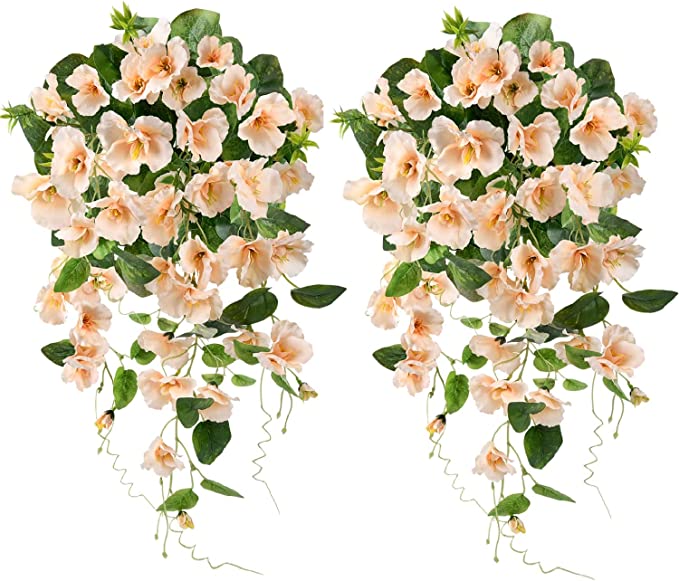 Photo 1 of 2pack----Artificial Hanging Vine & Ratta Silk Orchid Hanging Flowers, Long Fake Wisteria Roses for Hanging Bush Flowers Wedding Restaurant Office (Ivory)