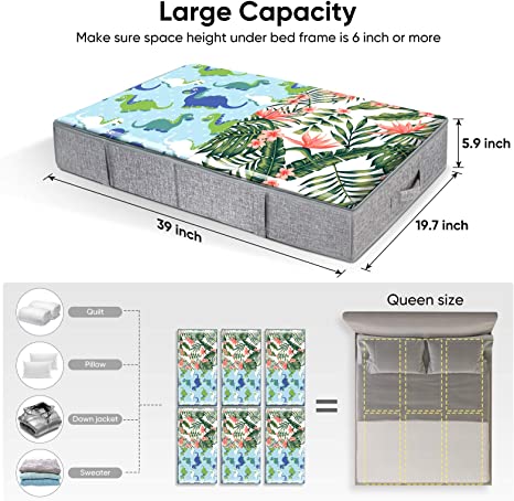 Photo 2 of BALEINE 2-Pack Underbed Storage Bags with Zippers, Clear Top and Reinforced Handles for Organizing Clothes, Quilts, Shoes and Gift Wrapping Paper, Linen Fabric, Rigid Sidewall