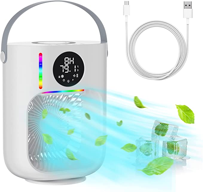 Photo 1 of Portable Air Conditioner Fan, Air Cooler Portable Desktop Air Conditioner with LED Display, 1000ml Capacity,Small Personal Air Cooler Cooling Fan with 7 Colors Light,3 Speeds for Office Home Room