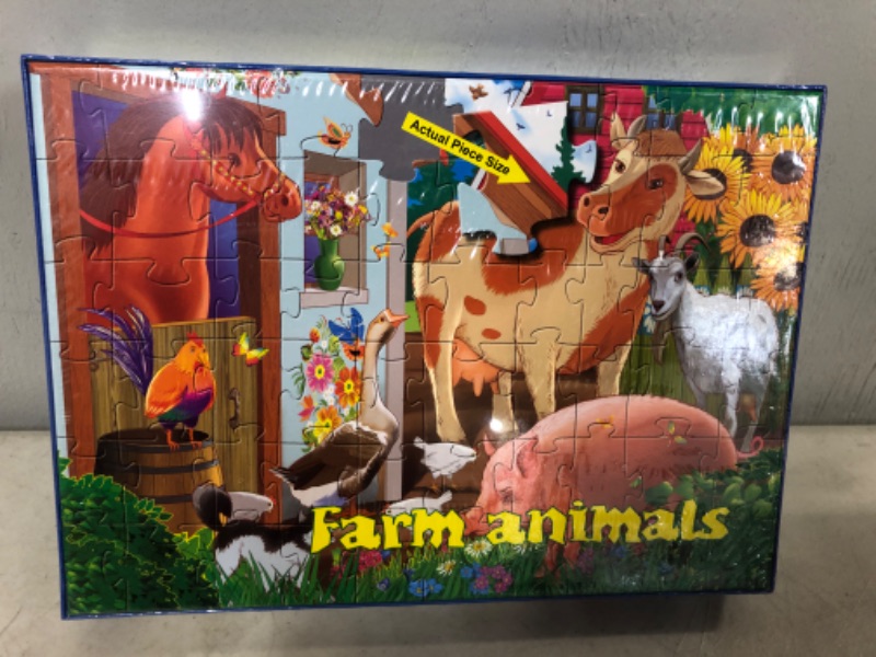 Photo 2 of Farm Animals Jigsaw Puzzles for Kids - Fun Educational Toy for Children Ages 4-8 - Helps Improve Memory, Coordination, Fine Motor Skills - with Large Stickers - 10.25x14.25, 60 Pieces-----factory sealed