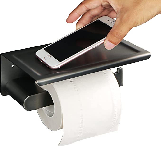 Photo 1 of Alise GNM7005-H SUS304 Stainless Steel Gray Finish Toilet Paper Holder with Cell Phone Storage Shelf