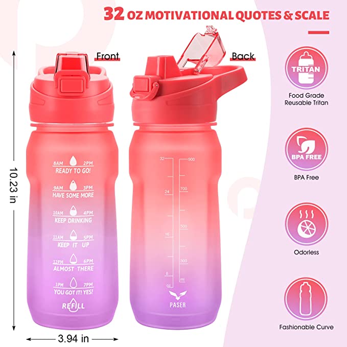 Photo 2 of 1Pc---PASER 32oz 64oz 128oz Motivational Water Bottle with Sleeve, Leak-Proof Tritan Water Pitcher, BPA Free, Ensures You Drink Enough Water Daily for Fitness, Gym and Outdoor Sports