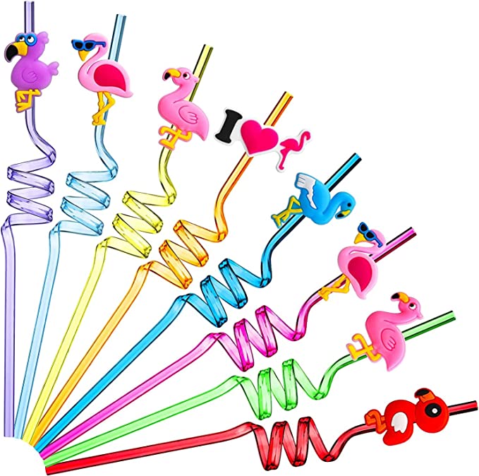 Photo 1 of 24 reusable flamingo straws with 8 colors and 6 patterns are suitable for indoor and outdoor parties, birthday parties and other scenes. The straws can be detachable as a gift to add fun to the party