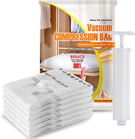 Photo 1 of 6 Pack Clothes Vacuum Storage Bags Resealable Airtight Compression Bag with Hand Pump