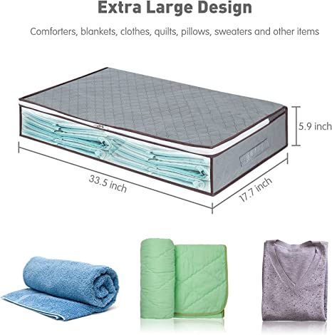 Photo 2 of 3 Pack Large Under Bed Storage Bags, Long Under Bed Storage Organizer, Clear Heavy Duty Zipper Storage Box for Clothes, Bedding, Quilts and Blankets