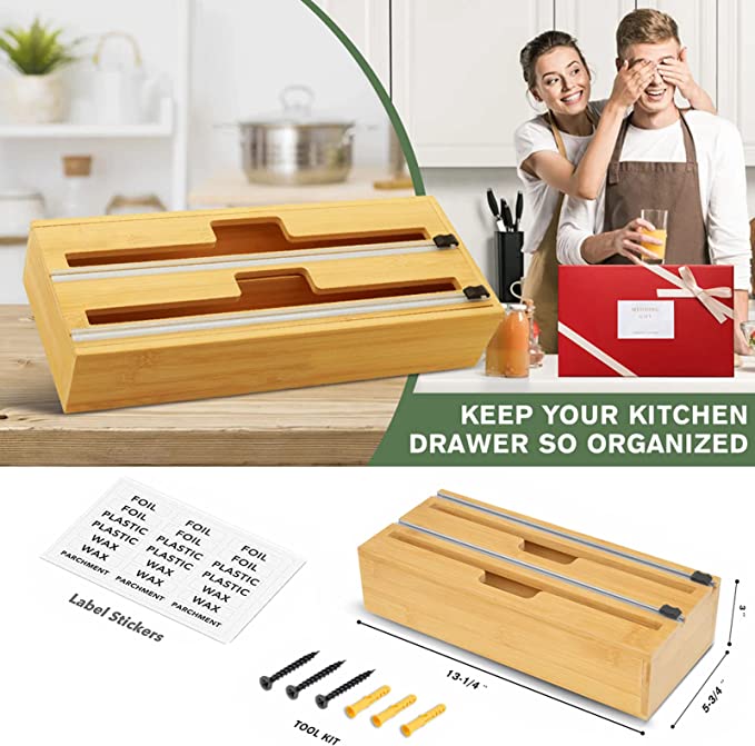 Photo 1 of 2-in-1 Aluminum Foil and Plastic Wrap Dispenser with Cutter, Aluminum Foil Dispenser, Tin Foil Dispenser and Organizer for Kitchen Drawers