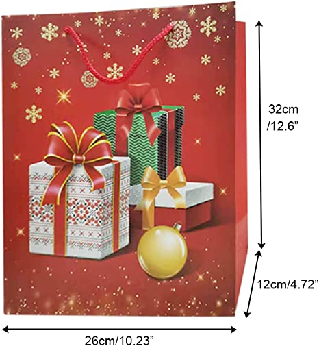 Photo 2 of  Christmas Gift Bags with Handles, Assorted Christmas Gift Bags with Silver Glitter Surface, Pack of 6