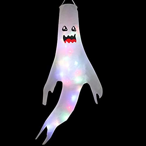 Photo 1 of 120x50cm Halloween Ghost Hanging Windsocks with LED Lights for Home Yard Outdoor Decorations and Party   Spooky Wind Socks )