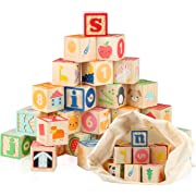 Photo 1 of Garlictoys Wooden ABC Building Blocks for Toddlers Ages 1-3, 26 Wooden Alphabet Number Blocks for Stacking Preschool Learning, Montessori Sensory Toys…---factory sealed