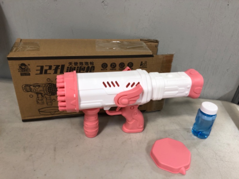 Photo 2 of Angel Bazooka Bubble Gun,32 Holes Bubble Blaster,Automatic Bubble Machine, Summer Outdoor Toy Gifts for Kids Birthday Party Wedding (Pink)