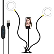 Photo 1 of 5 Inch Dual Selfie Ring Light with Cell Phone Holder, Oldshark Clip-on LED Ring Light, 360 Degree Flexible Arms, 3 Light Modes, 10 Brightness Levels for Makeup, YouTube, Video, Live Streaming