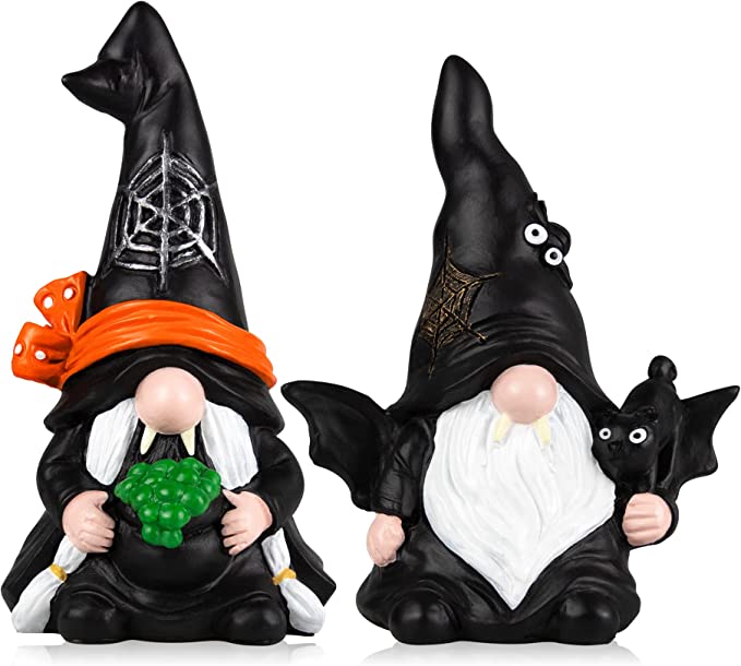 Photo 1 of 2 Pieces Halloween Gnome Decorations - 5.7 Inch Resin Gnomes for Indoor Halloween Decorations, Vampire Witch Gnome for Halloween Home Room Tabletop Halloween Tiered Tray Decoration