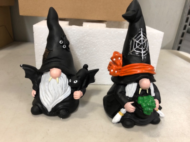 Photo 3 of 2 Pieces Halloween Gnome Decorations - 5.7 Inch Resin Gnomes for Indoor Halloween Decorations, Vampire Witch Gnome for Halloween Home Room Tabletop Halloween Tiered Tray Decoration
