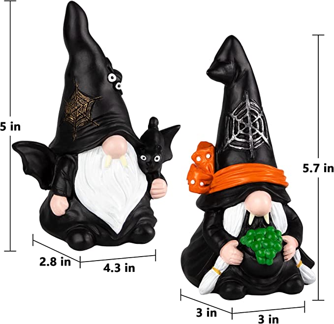 Photo 2 of 2 Pieces Halloween Gnome Decorations - 5.7 Inch Resin Gnomes for Indoor Halloween Decorations, Vampire Witch Gnome for Halloween Home Room Tabletop Halloween Tiered Tray Decoration