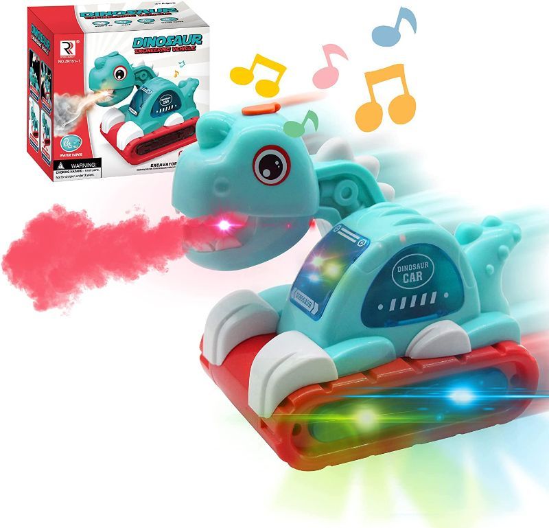 Photo 1 of Baciney Dinosaur Toy Car - Dino Cars with Music Flashing Light and Spray Dinosaur Toys for Toddler Boys Kids 3 4 5 6 7 Years (Green)---factory sealed