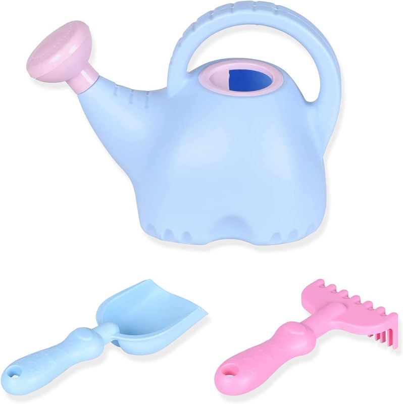 Photo 1 of Cute Kids Gardening Tool Set 3PCS Include Lightweight Elephant Watering Can 0.4 Gallon with Sprinkler Head Indoor Outdoor Garden Plants (Blue Body Pink Head)
