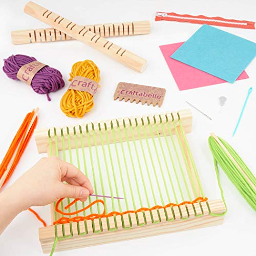 Photo 1 of Craftabelle – Wooden Loom Creation Kit – Beginner Knitting Loom Kit – 19pc Weaving Set with Yarn and Frame – DIY Craft Kits