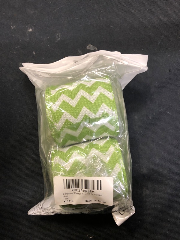 Photo 1 of 2 Rolls of Easter Burlap Ribbon Wired Edge Ribbon Wave Pattern Fabric Ribbons for DIY Craft Package Wrapping Easter Decorations, 2.5 Inch x 10 Yards Each Roll (Grass Green)
