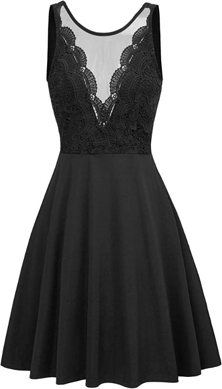 Photo 2 of GRACE KARIN Women Sleeveless Lace Patchwork Deep V-Neck A Line Flared Party Dress--SIZE S