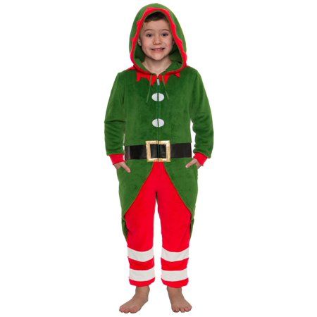 Photo 1 of FUNZIEZ! Kids Unisex Elf Pajamas - Plush One Piece Holiday Costume - Comfortable Jumpsuit (10-12)