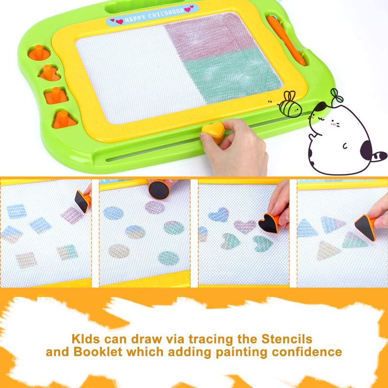 Photo 1 of Acksonse Magnetic Drawing Board for Toddlers, Travel Size Kids Magnetic Drawing Board with Pen & 4 Stamps, Large Etch A Magnet Sketch Pad Educational Learning Toys for 3 4 5 6 Year Old Girls Boys Gift

