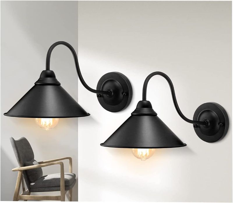 Photo 1 of Black Wall Sconces, 2PACK Farmhouse Wall Sconces, Industrial Wall Light Sconces, E26 Gooseneck Wall Sconces, Vintage Wall Mount Light Fixture, Modern Wall Light for Bedroom Bathroom Hallway
